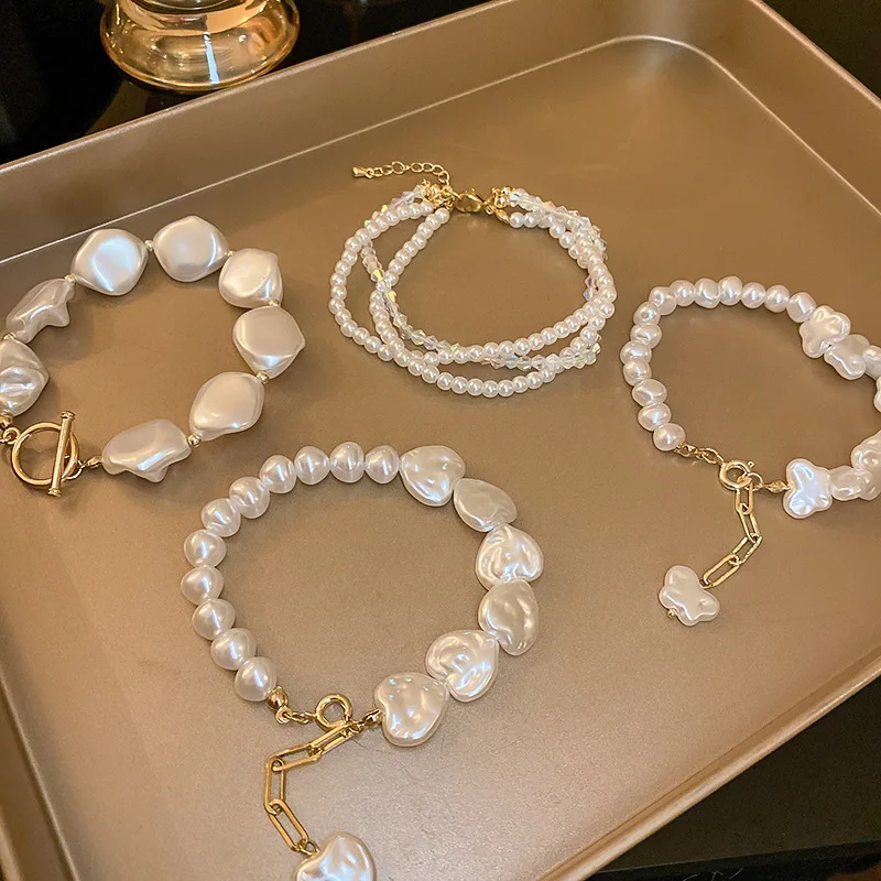 Fashion Adjustable Crystal Pearl Love Bangle Bracelet Women Girls Gold Diamond Cross Charm Jewelry Bracelet For Gift