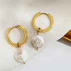 Hoop Hoop Round Shape Elegant High Quality Drop Real Fresh Water Pearl Earring For Women
