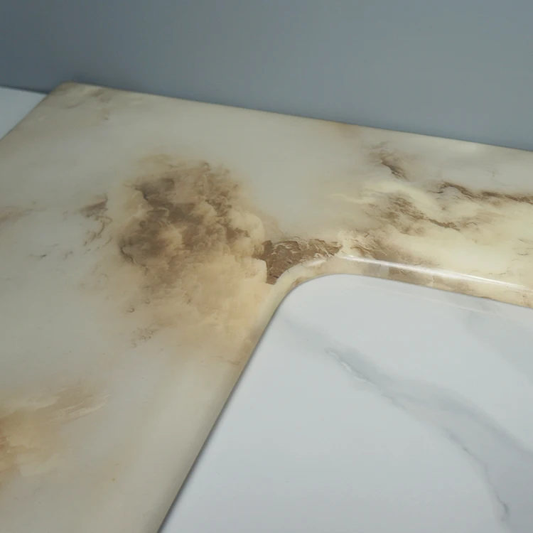 Tarpul Best Price Bathroom Countertop Marble Luminous Custom Size Pattern Desktop Artificial Stone Vanity Top manufacture