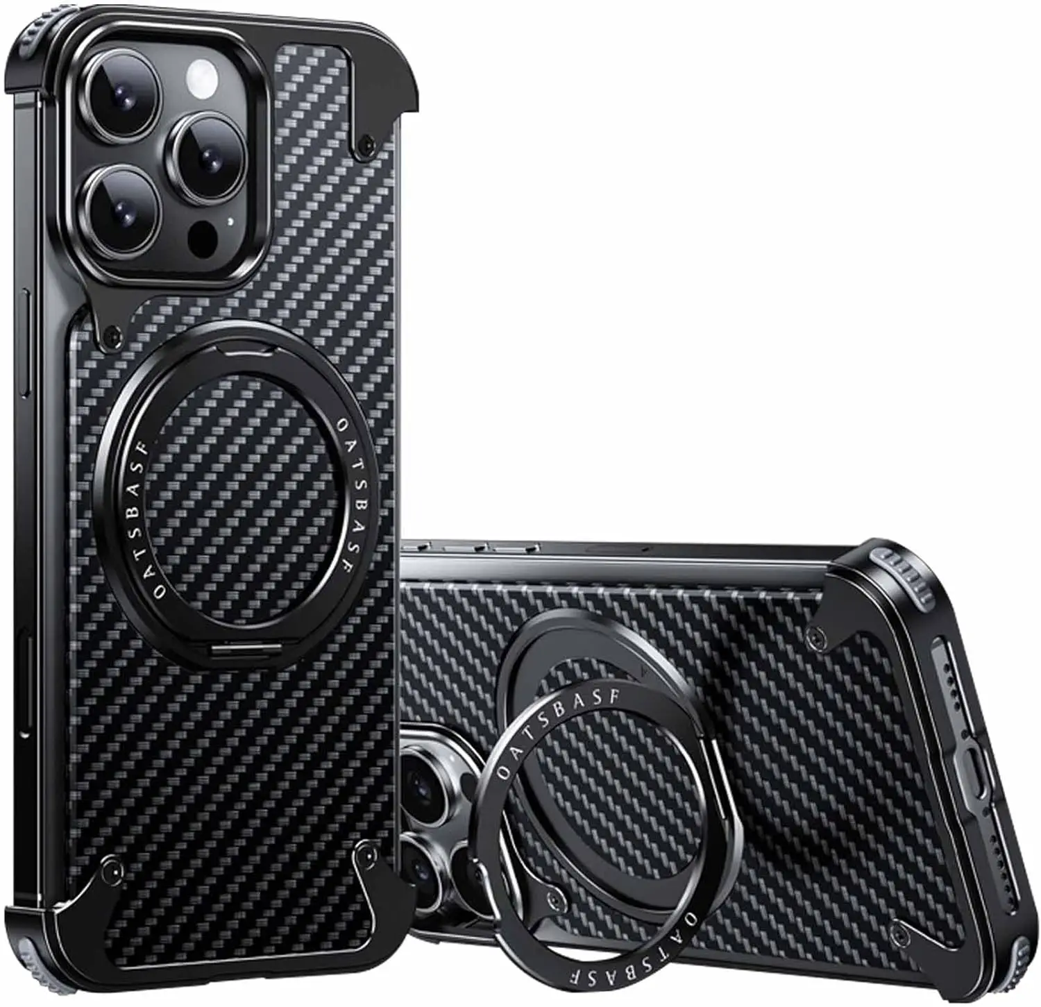 Hot Aluminum Alloy Carbon Fiber Metal Case for iPhone 16 Pro Max With 360 Magnetic Invisible Ring Stand Cover for iPhone 16 Pro H96edee118e7b46cf820323b578c28104t