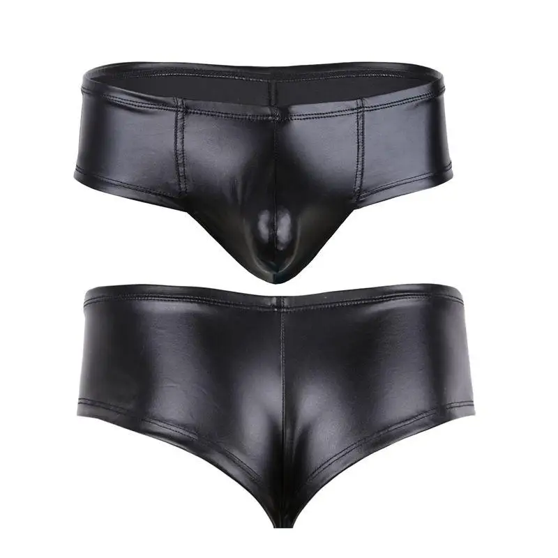 Custom Mens Leather Black Pouch Bikini Briefs Underwear Latex Plus Size Leather Black Pouch Bikini Briefs Underwear
