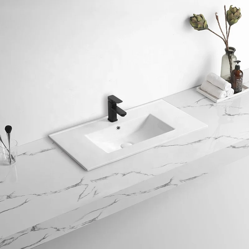 Modern Rectangular Sanitary Ware Washbasin Porcelain Lavabo Basin with Single-Hole Faucet Mount for Hotels manufacture