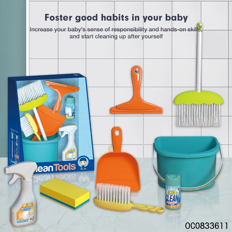 Kids montessori household pretend cleaning tools toy set with brooms and mops