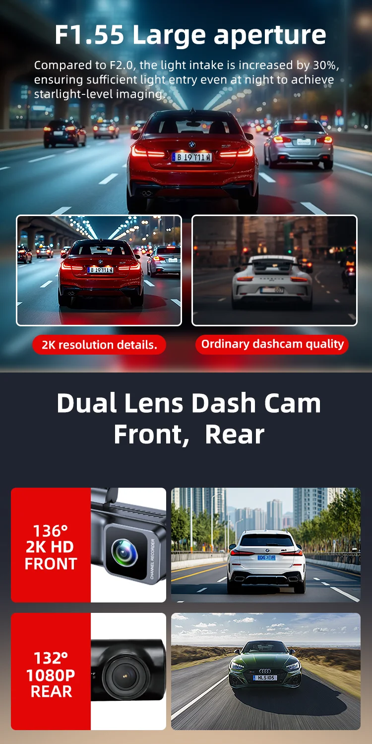 High-end AHD Dash Cam 4g Supported 2 Channel 3.2 Inch IPS LCD with Real 2K+1080P Black Box Must-have Accessory for New Car supplier