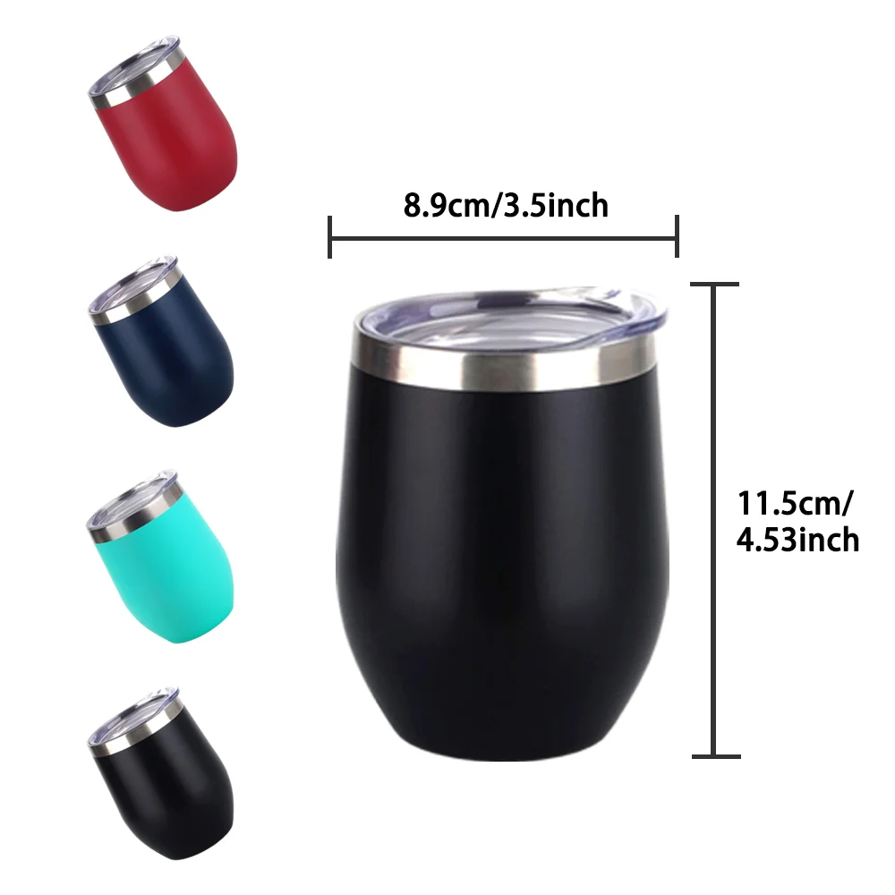 12oz Stainless Steel Vacuum Tumbler Egg Shape Insulated Wine Mug BPA Free Wine Cup Double Wall Wine Tumbler