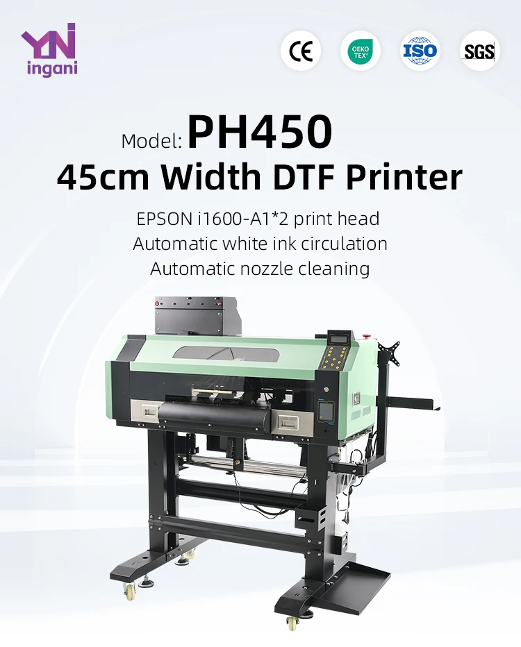 45cm Full-Automatic DTF Printer with EPSON i1600-A1 Print Head and CMYK+White Ink for High-Quality Tshirt Printing