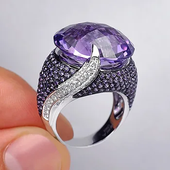 CAOSHI Jewelry New Super Luxury Large Oval Gemstones Inlaid Rings Dainty Design Lady Full Zircon Filled Luxury Purple Ring Women
