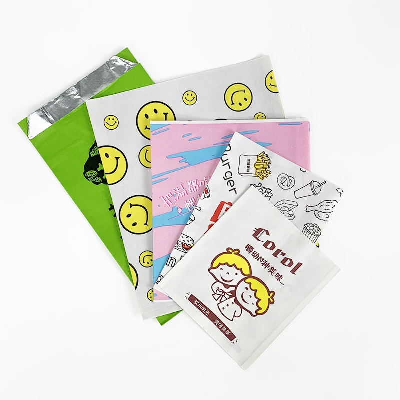 Custom Logo Disposable French Fries Hamburgers Street Food Snacks Bread Donuts Take Away Sharp Bottom Greaseproof Paper Bag