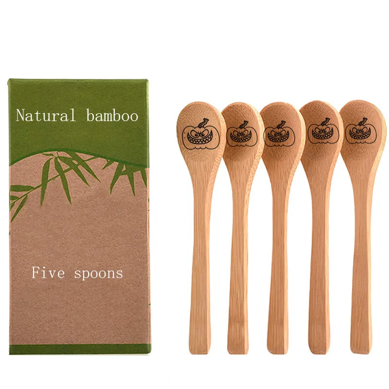 Halloween Classic 5pc Bamboo Coffee Spoon Set Disposable Kitchen Supplies Mixing and Seasoning Spoon for Camping
