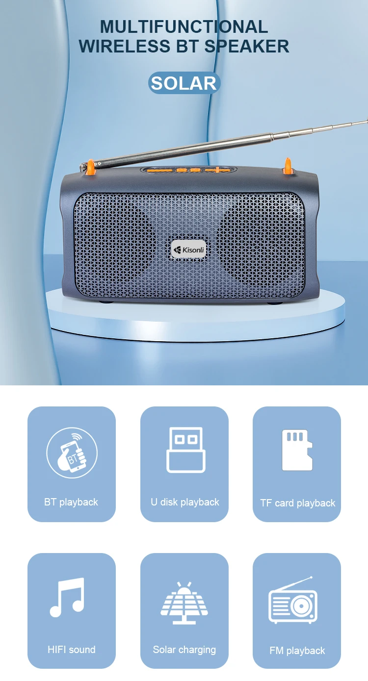 Kisonli KS-2003 Solar Magnetic Bluetooth Speakers Portable Outdoor Speaker with Solar Panel for Recharging 15 Kisonli KS-2003 Mp3 Solar Portable Magnetic Blue Tooth Speakers