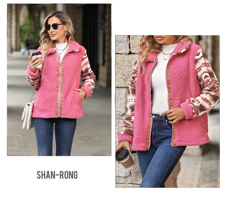 Wholesale 400gsm custom high quality winter fur fleece coat thick warm pile pocket zipper fleece jacket for women