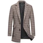 Coat Fashionablec Plaid Woolen Coat For Men Plus Cotton Thick Long Woolen Coat For Men