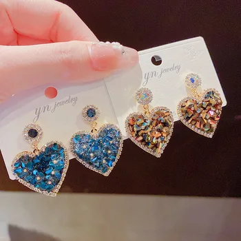 New Handmade Crystal Heart Stud Earrings Fashion s925 Silver Needle Jewelry London Blue Topaz Earrings