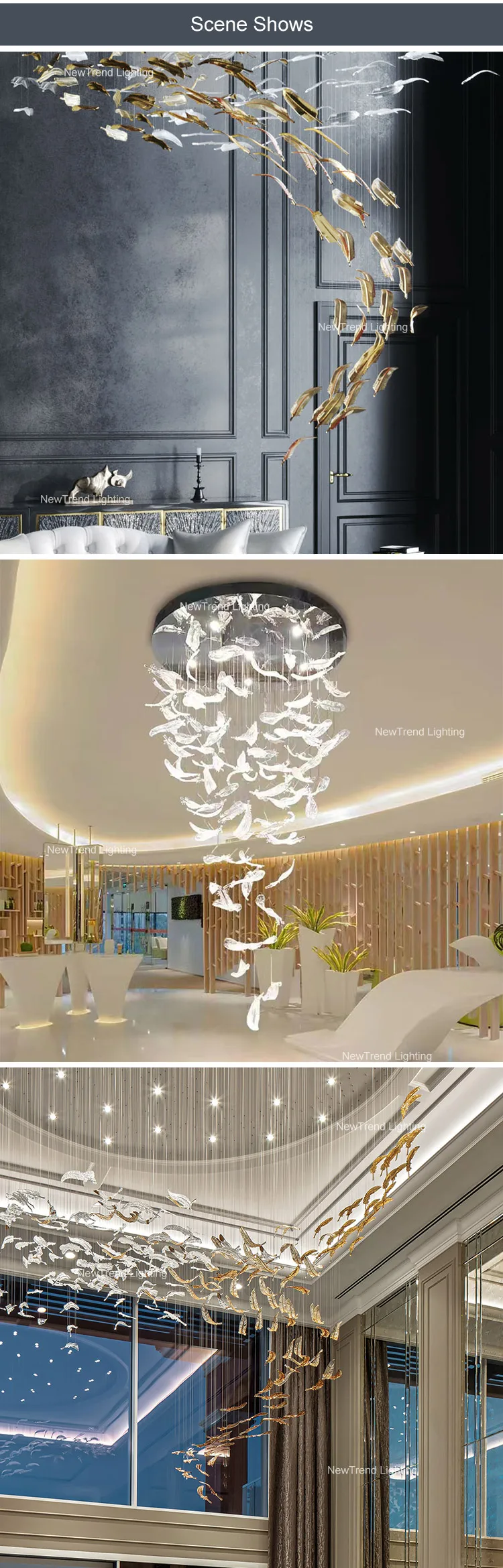 CPL-156 New Product Indoor Decoration Hotel Villa Mall Staircase Custom Large Glass LED Chandelier manufacture