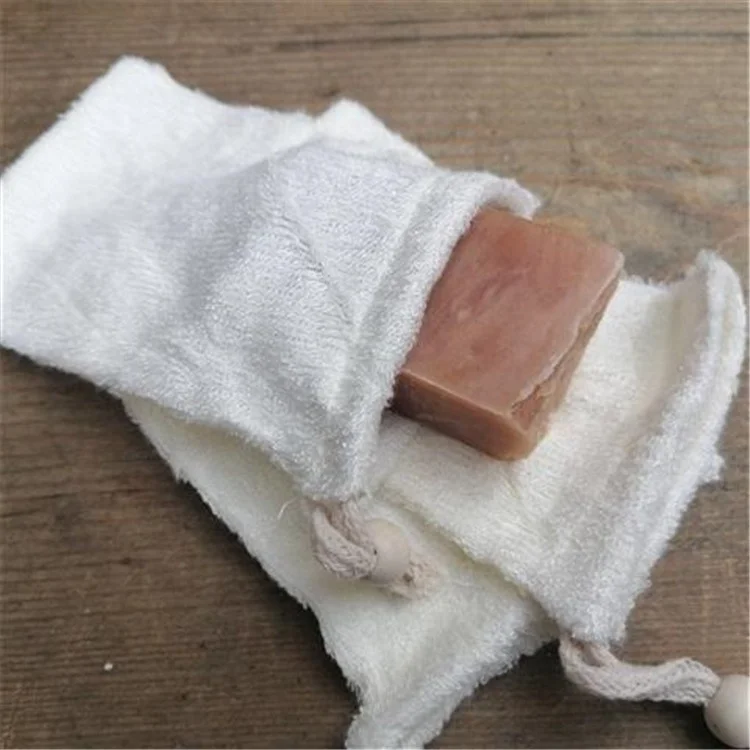 custom bamboo towel soap saver bag pouch scrub bag in bamboo