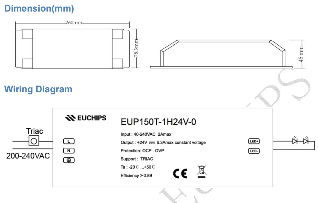 150w Phase Cut Led Driver Constant Voltage Triac Dimmable Controller