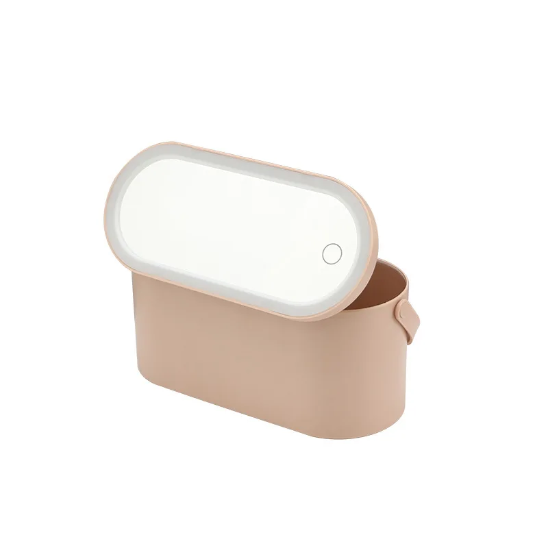 Portable LED Makeup Mirror with Plastic Cosmetic Organizer Storage Box for Jewelry Use