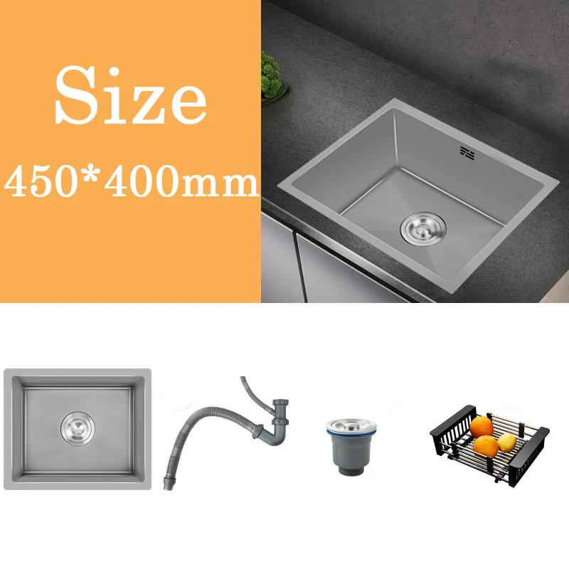 Small Gray Kitchen Sink Above Counter Or Undermount 304 Stainless Steel