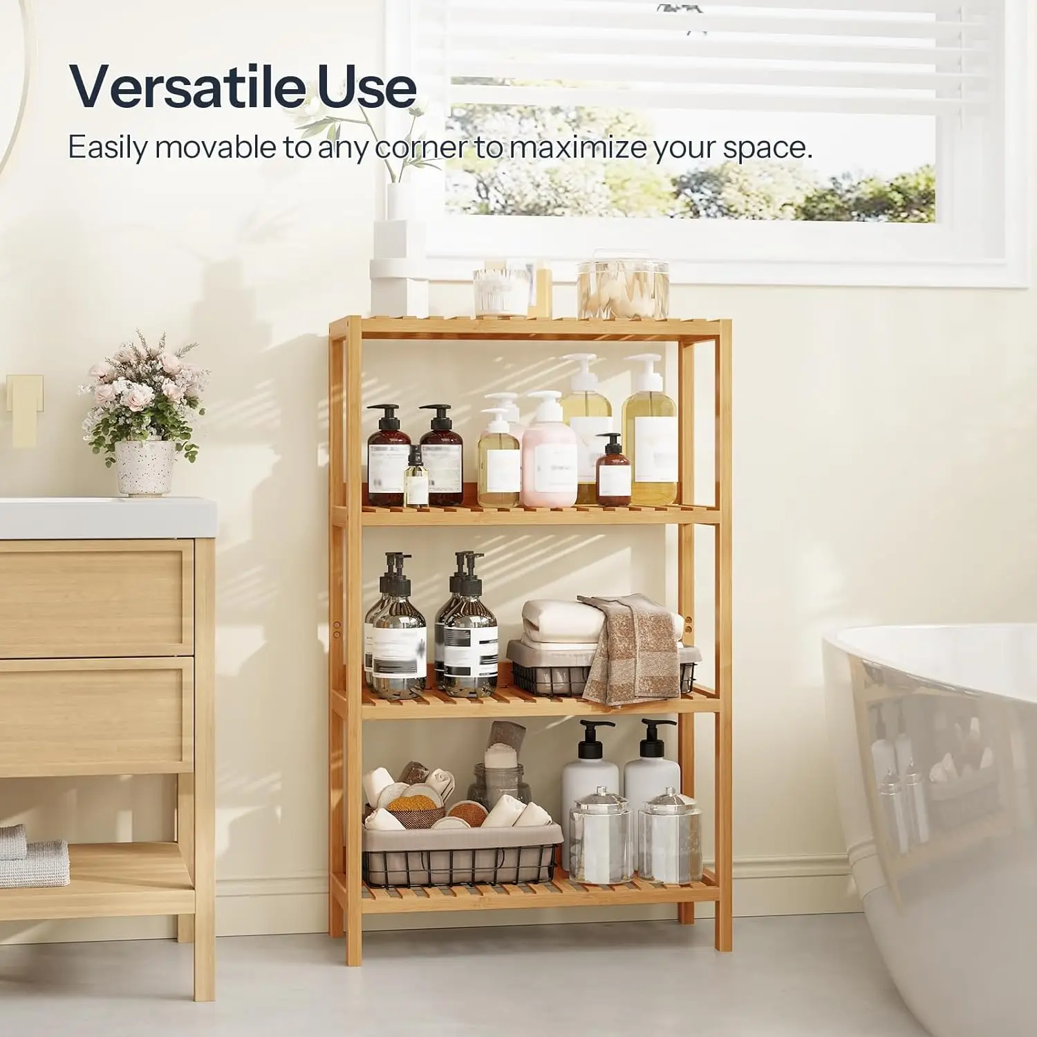 product heavy duty freestanding multifunctional 4 tier bamboo plant stand storage racks shelving units for kitchen living room bathroom-2