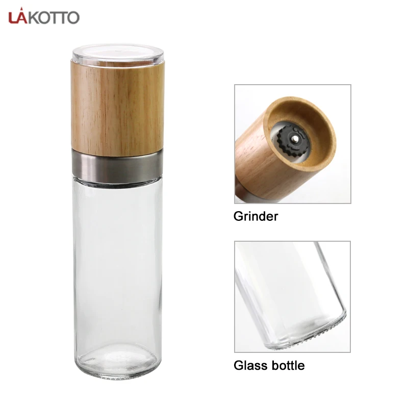 Wholesale Spice Bottle Salt Bottles Adjustable Glass Mill Mechanism Pepper Grinder with Wooden Lid