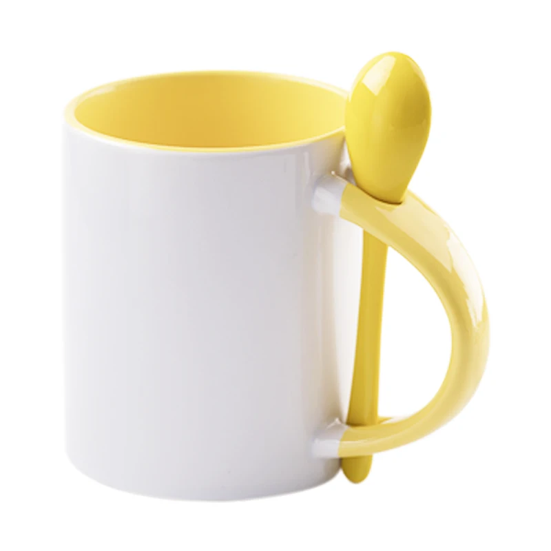 Factory Wholesale 11oz 330ml Custom Pink Yellow Green Sublimation Mug With Spoon