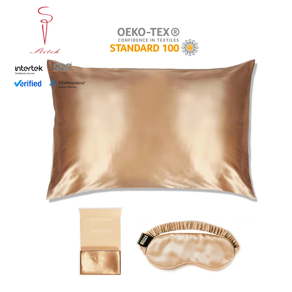 Custom Luxury 100% Pure Silk Hair Scrunchies Mulberry Silk Pillow Case With Zipper Pillowcase And Eye Mask Set