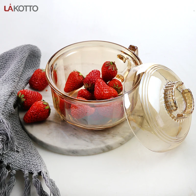 Round Gold ion plating Thickened glass Salad Mixing Large Fruit Dessert Sugar Glass Bowl With Lid Cover and handle