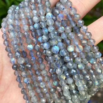 JSES A+ Natural Labradorite Faceted Beads 5-6mm 7-8mm Loose Gemstone Beads for Jewelry Making Wholesale Stone and Crystal Beads