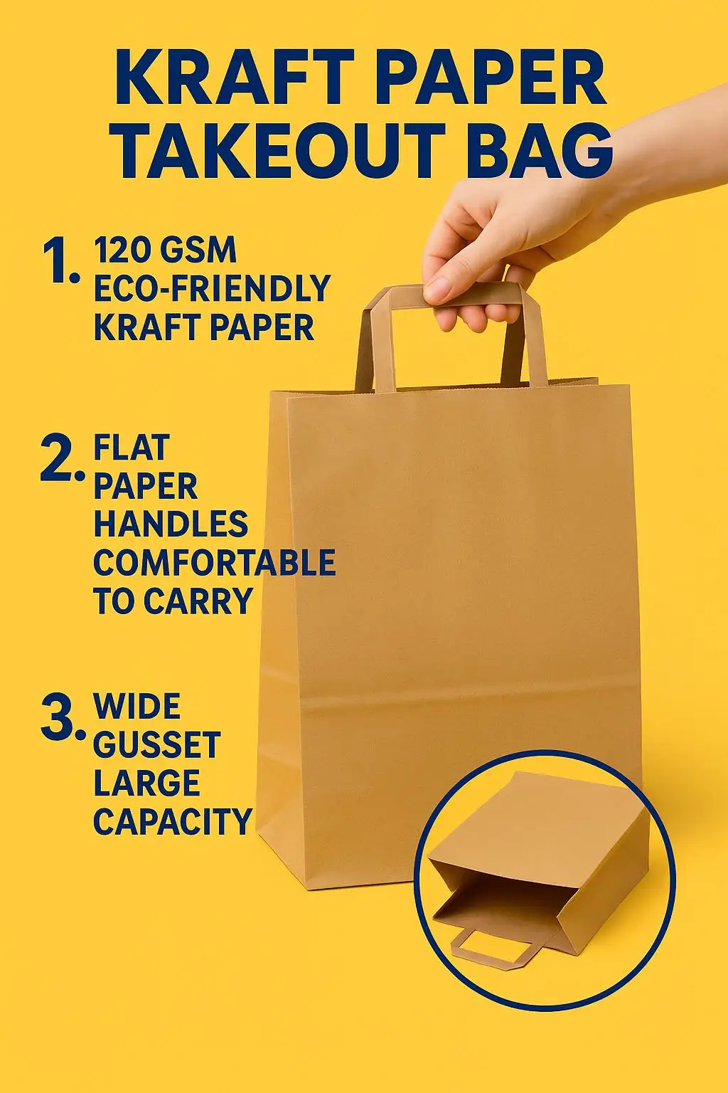 Customized Folding Kraft Paper Bag with Flat Handle for a Reusable Grocery Shopping Solution - detail 3