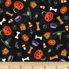 Printed Orange Halloween Printed FabricPaw-Ty-Time Orange Green Black
