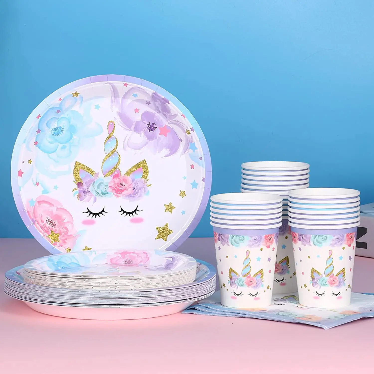 Purple Unicorn Party Tableware set children's birthday party Paper plates disposable tableware party supplies