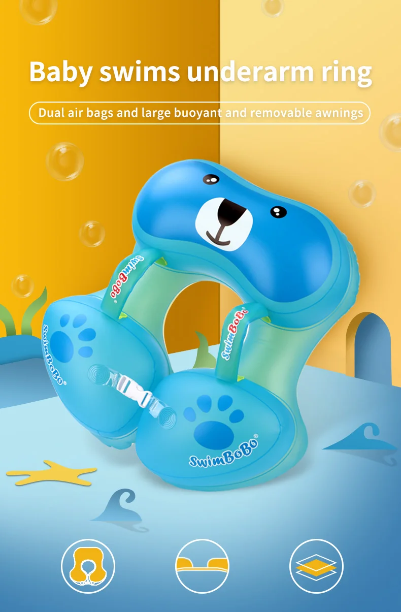 Swimbobo Hot Sale 0-3 Years Old Baby Underarm Floating Ring Anti-roll and Anti-choke Water Children Blue Swimming Ring