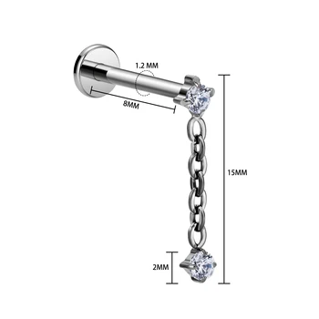 ASTM F136 G23 Titanium Wedding Women's Labret Ring Piercing Jewelry Daith Rook Lobe Long Pendant Flat Backing Zircon