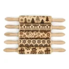 New Christmas Wholesale 2021 New Design Kitchen Baking Cookie Christmas Engraved Wooden Embossed Rolling Pin