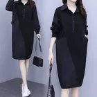 Dress Ladies Long Sleeve Casual Single-Breasted Black Bodycon Streetwear Shirt Dress