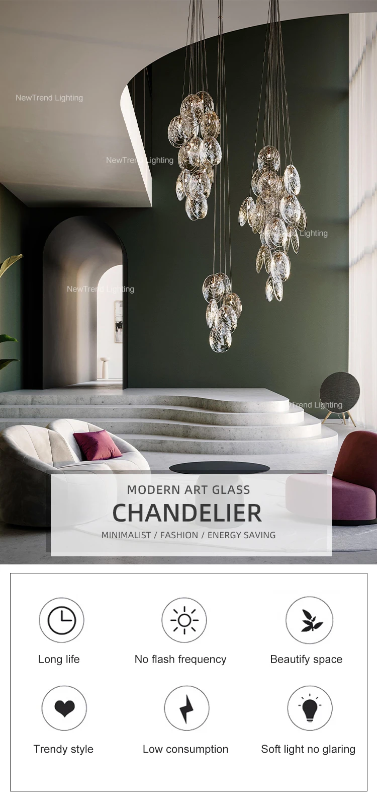 CPL-282 Modern Art Design Indoor Decoration Chandelier Villa Apartment Living Room Staircase Glass LED Pendant Light factory
