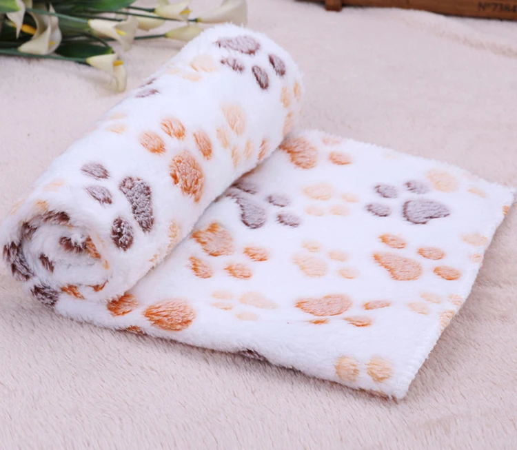 P623 Soft Dog Bed Cute Paw Prints Kennel Carpet Reversible Fleece Crate Pet Bed Mat Pet Blanket