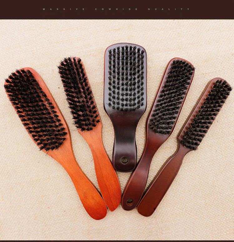 OEM High Quality Boar Bristle Wood Beard Grooming Shaving Brush Wooden Long Handle Red Color Beard And Comb