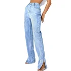 Jeans Women Jeans Trendy Women Fashion Light Wash Split Hem Jeans Casual High Waist Mom Jeans