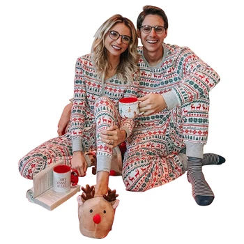 Family Pajamas Set pajama kids boy's girls' children cotton christmas Pattern Xmas women's sleepwear