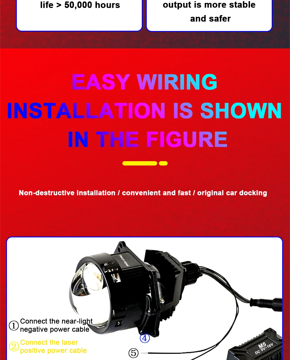 TECH-KING M5 intelligent LED dual optical lens high power LED lens universal LED headlamp lens high power bi-led projector