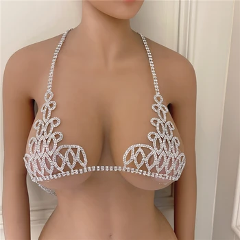 Fashion Rhinestone Sexy Diamond Bras Body Chain Women Nightclub Bikini