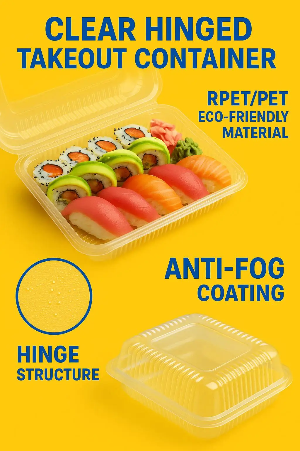 Wholesale Food-Grade Clear Plastic Salad Container with Hinged Lid Plastic Boxes for Supermarket Packaging - detail 4