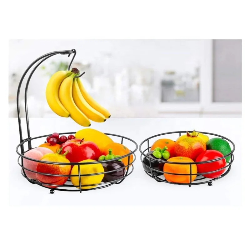 2 Tier Countertop Fruit Vegetables Basket Bowl Storage With Banana