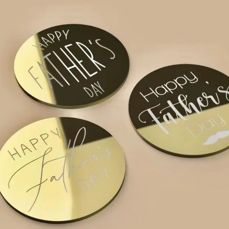 Wholesale price gold round acrylic happy Father's day Cake Topper cake decorating love dad cupcake topper