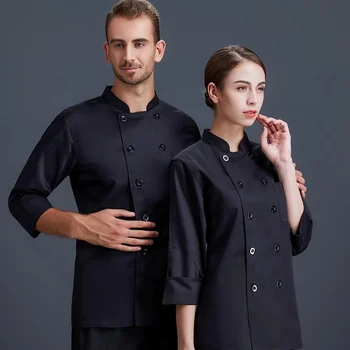 Professional custom chef jackets and chef uniforms Double Breasted French Italian Sushi Japanese Chef Uniform Black Pants Custo