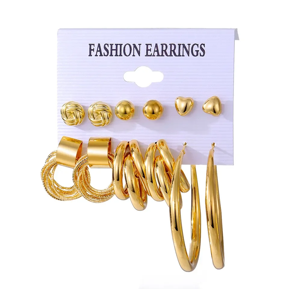 New Fashion Heart Pearl Gold Plated Big Hoop Earrings Set For Women Jewelry