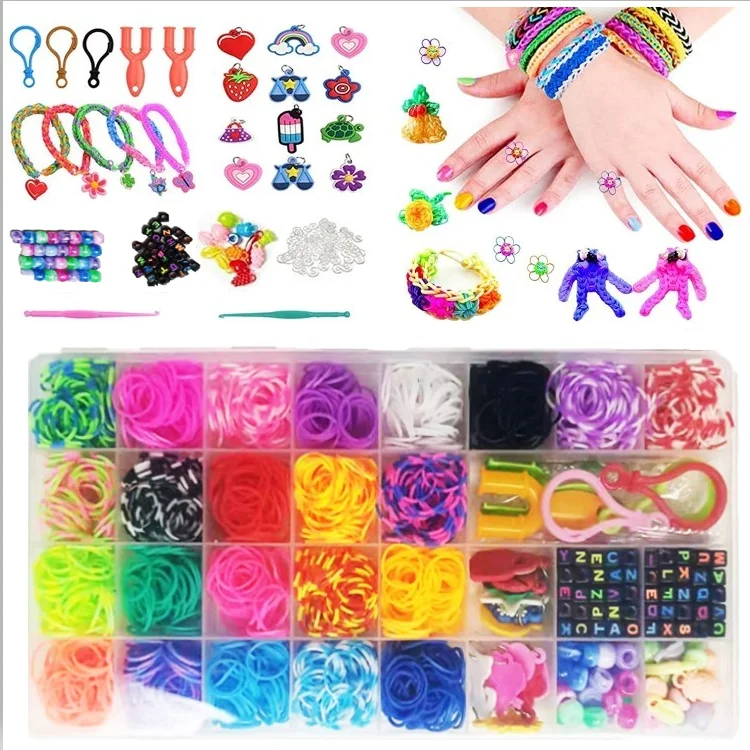 32 grid rainbow rubber band handmade knitting DIY color rubber band puzzle children's toys woven bracelet set