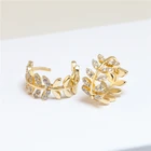 Leaf Gold Earrings BXY Korean Leaf Gold Plated Copper Cubic Zircon Hoop Earrings Women