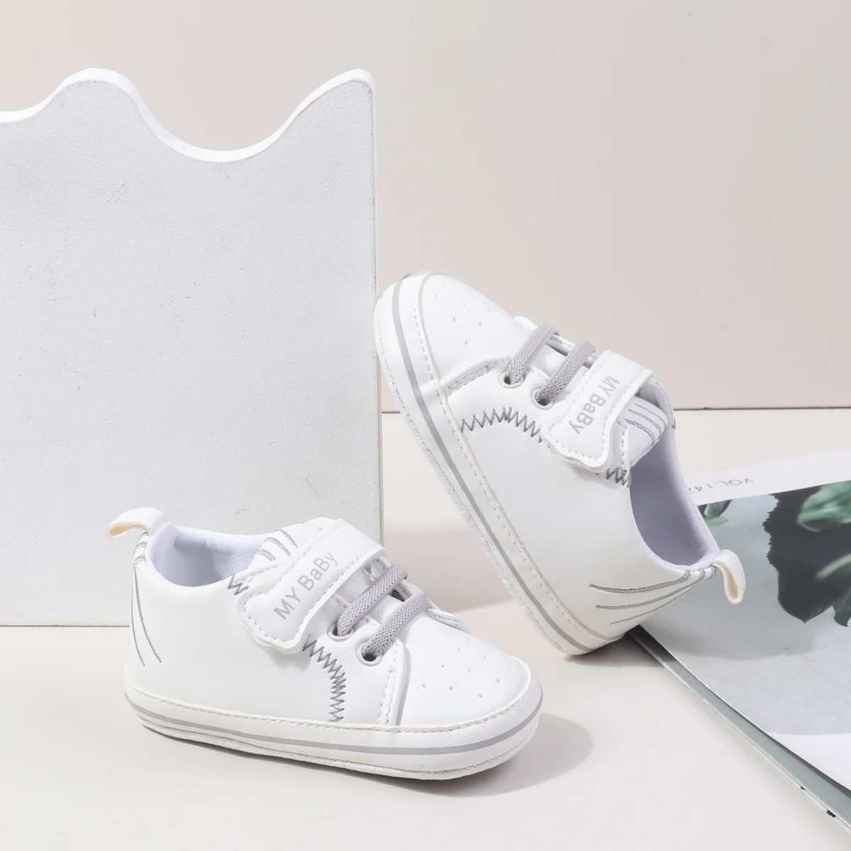 Classic Cute Adorable Dainty White Cozy Baby Casual Walking Shoes for 0-15 Months Active Boys and Girls details